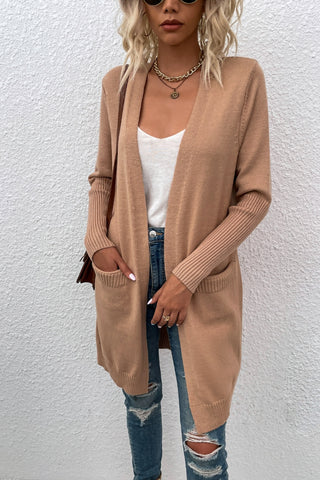 Open Front Long Sleeve Cardigan with Pockets Divacious