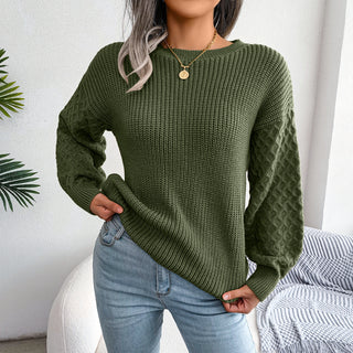 Mixed Knit Round Neck Dropped Shoulder Sweater Divacious