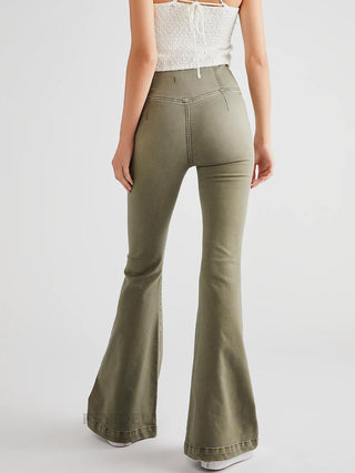 Asymmetric Waist Flare Jeans Divacious