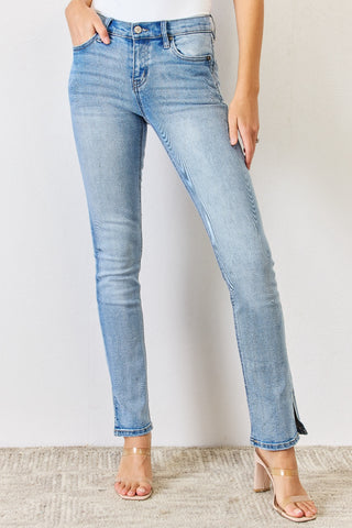 Kancan Full Size Mid Rise Y2K Slit Bootcut Jeans Divacious