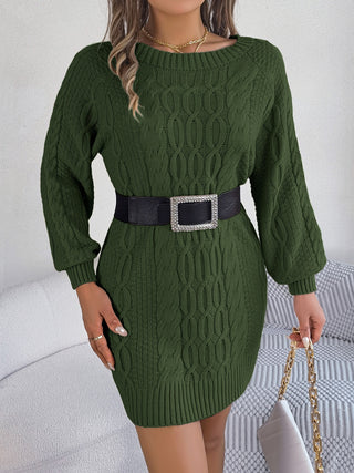 Cable-Knit Round Neck Sweater Dress Divacious