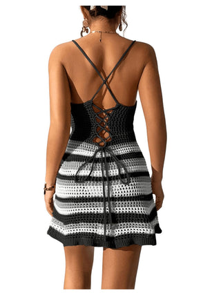 Cutout Striped Spaghetti Strap Cover Up Dress Divacious