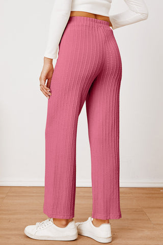 Textured Elastic Waist Straight Pants Divacious