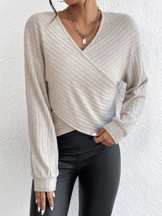 Surplice Dropped Shoulder Long Sleeve T-Shirt - Divacious