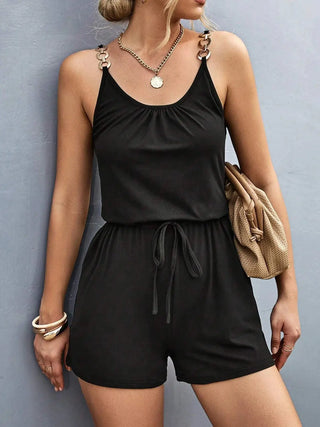 Pocketed Buckle Trim Scoop Neck Romper Divacious