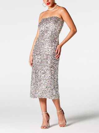 Sequin Straight Neck Midi Wrap Dress Trendsi