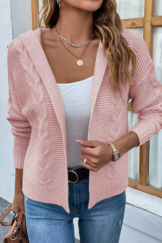 Cable-Knit Dropped Shoulder Hooded Cardigan Divacious