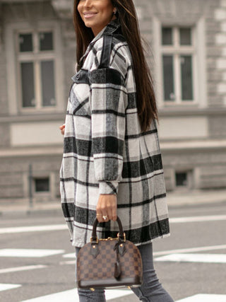 Pocketed Plaid Button Up Dropped Shoulder Shacket Divacious