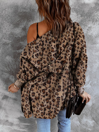 Leopard Open Front Hooded Jacket Divacious