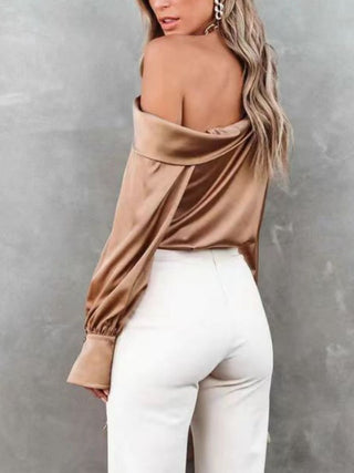 One Shoulder Long Sleeve Blouse Trendsi