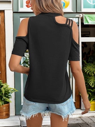 Asymmetric Cold Shoulder Short Sleeve T-Shirt Divacious