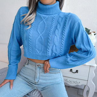 Mixed Knit Turtleneck Cropped Sweater Divacious