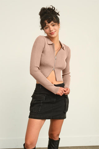 HYFVE Ribbed Double Zip Cropped Cardigan Divacious