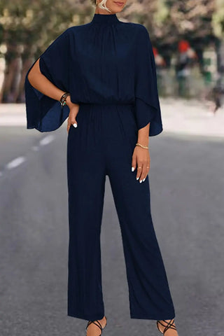 Tie Back Mock Neck Split Sleeve Jumpsuit Divacious