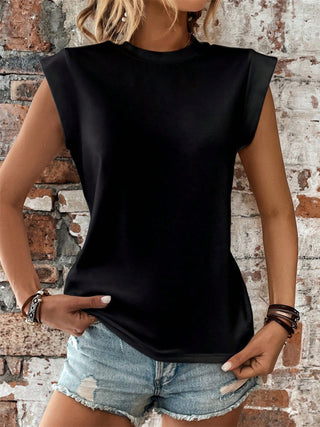 Round Neck Cap Sleeve Blouse Divacious