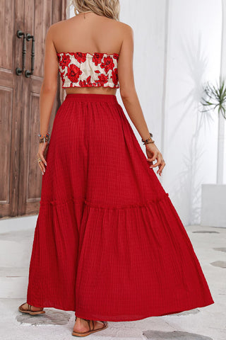 Honey Floral Tube Top and Maxi Skirt Set Trendsi