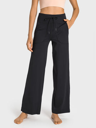 Millennia Drawstring Waist Wide Leg Sports Pants with Pockets Trendsi