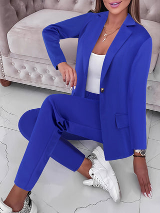 Lapel Collar Long Sleeve Top and Pants Set Trendsi