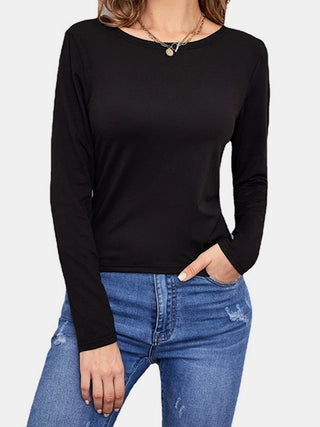 Backless Round Neck Long Sleeve T-Shirt Divacious