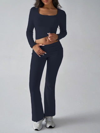 Square Neck Long Sleeve Top and Pants Set - Divacious