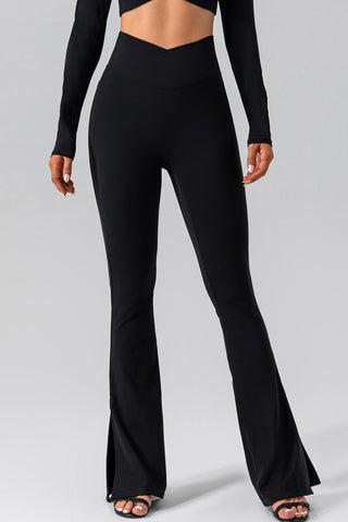 High Waist Slit Pocketed Active Pants Trendsi