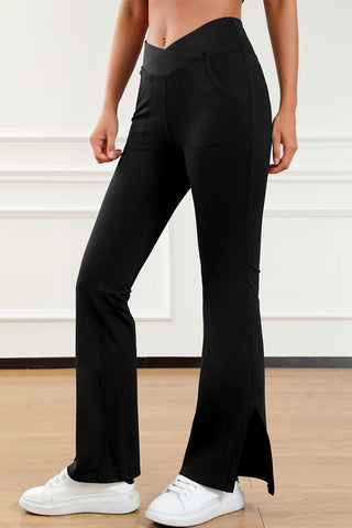 Wide Waistband Slit Bootcut Active Pants Trendsi