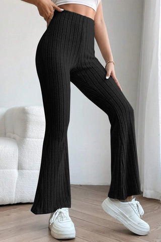 Full Size Ribbed High Waist Flare Pants Divacious