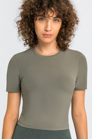 Millennia Round Neck Short Sleeve Yoga Tee Trendsi