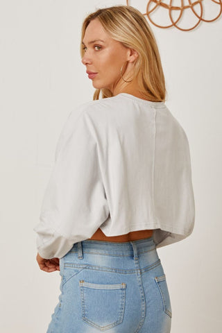 Round Neck Dropped Shoulder Cropped Sweatshirt Divacious