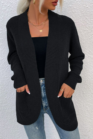 Open Front Rib-Knit Cardigan with Pockets Divacious