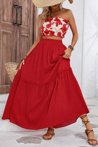 Honey Floral Tube Top and Maxi Skirt Set Trendsi