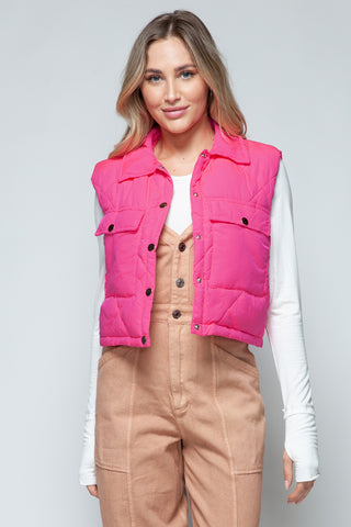 Snobbish Snap Down Quilted Crop Vest Trendsi