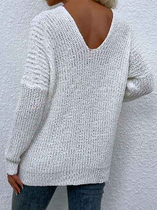 Rib-Knit V-Neck Tunic Sweater Divacious