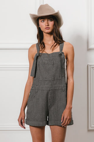 Tie Strap Washed Stripe Denim Overalls Divacious