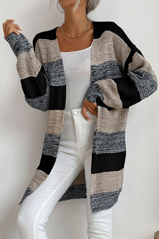 Striped Long Sleeve Duster Cardigan Divacious