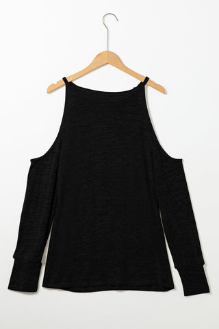 Round Neck Cold Shoulder Long Sleeve Top Divacious