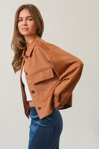 HYFVE Suede Button Down Cropped Jacket Trendsi