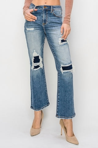 Full Size High Rise Distressed Ankle Flare Jeans Divacious