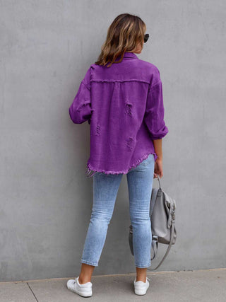 Distressed Drop Shoulder Denim Jacket Divacious