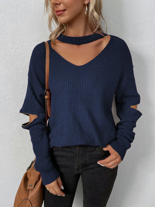 Cutout Zip Detail Sweater Divacious