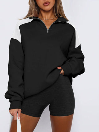 Contrast Quarter Zip Long Sleeve Sweatshirt - Divacious