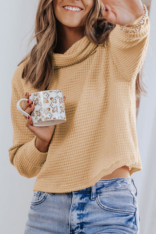 Waffle-Knit High Neck Top Divacious