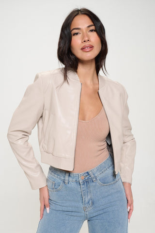 Coalition LA Zip Up Cropped Bomber Jacket Trendsi