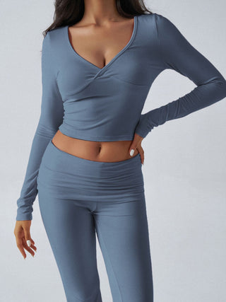 Ruched Long Sleeve Top and Pants Set - Divacious