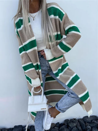 Striped Open Front Longline Cardigan Divacious