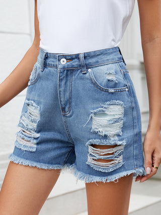 Distressed Raw Hem Denim Shorts Divacious