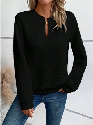 Notched Long Sleeve Sweatshirt Divacious