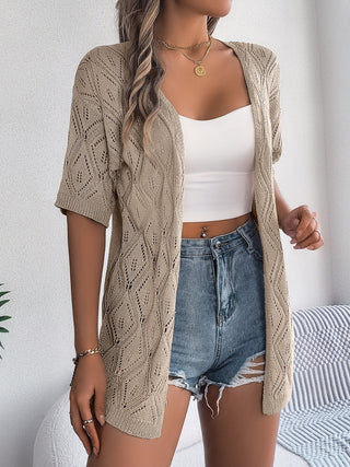 Openwork Open Front Half Sleeve Cardigan Divacious