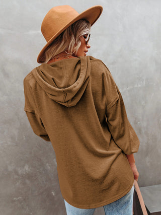 Buttoned Drop Shoulder Hoodie Divacious