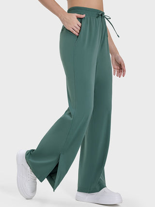 Millennia Slit Wide Leg Active Pants Trendsi